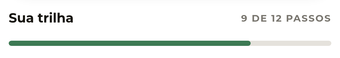 Barra de progresso da trilha Aprender do NOUS, mostrando quantos passos já foram concluídos.